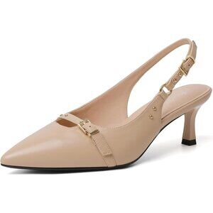 Women's Nude 1 Pointed Closed Toe Slingback Kitten Heels Pumps Party Shoes